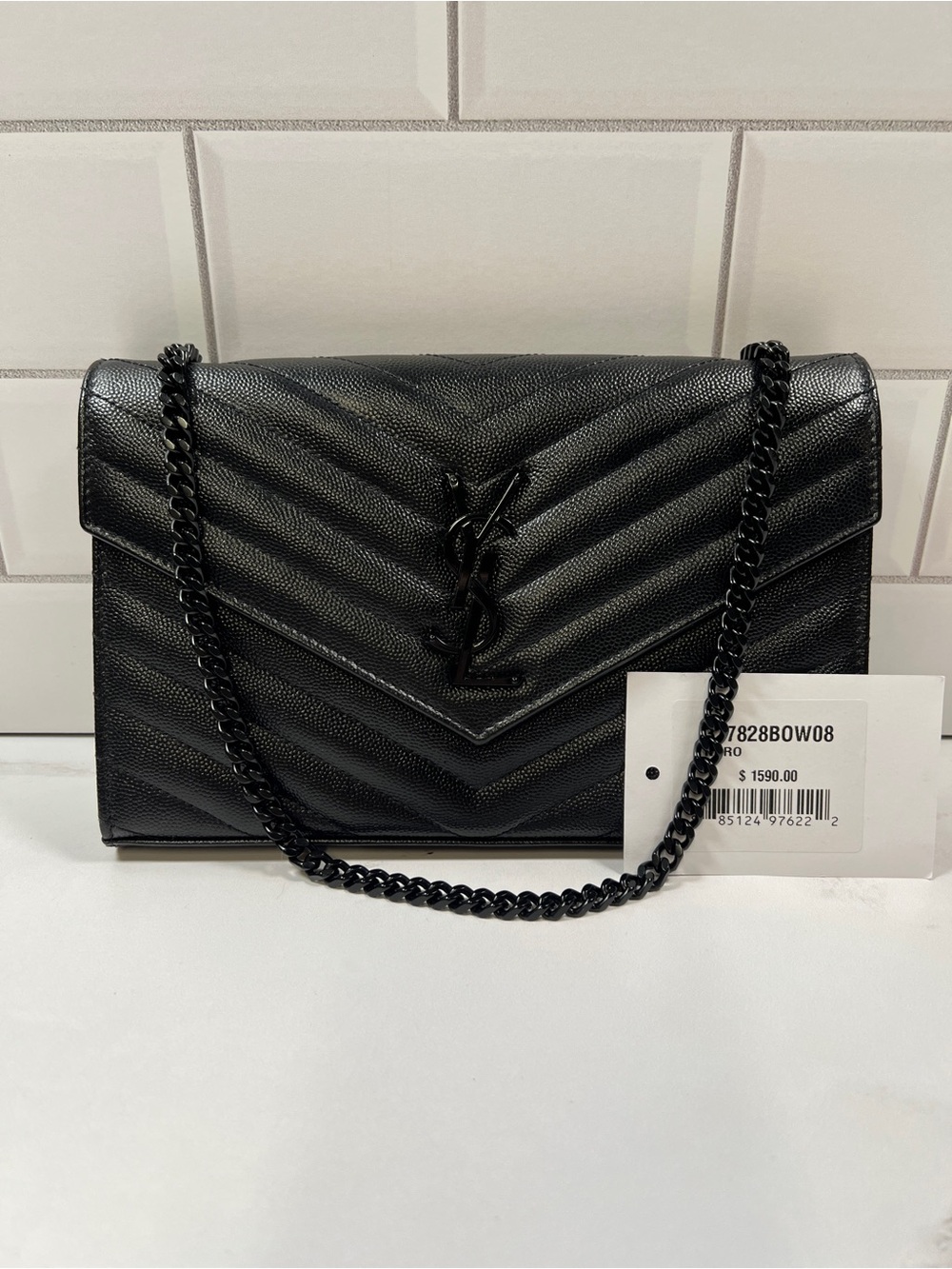 YSL Yves Saint Laurent Cassandre Envelope Wallet on Chain Crossbody Purse Bag